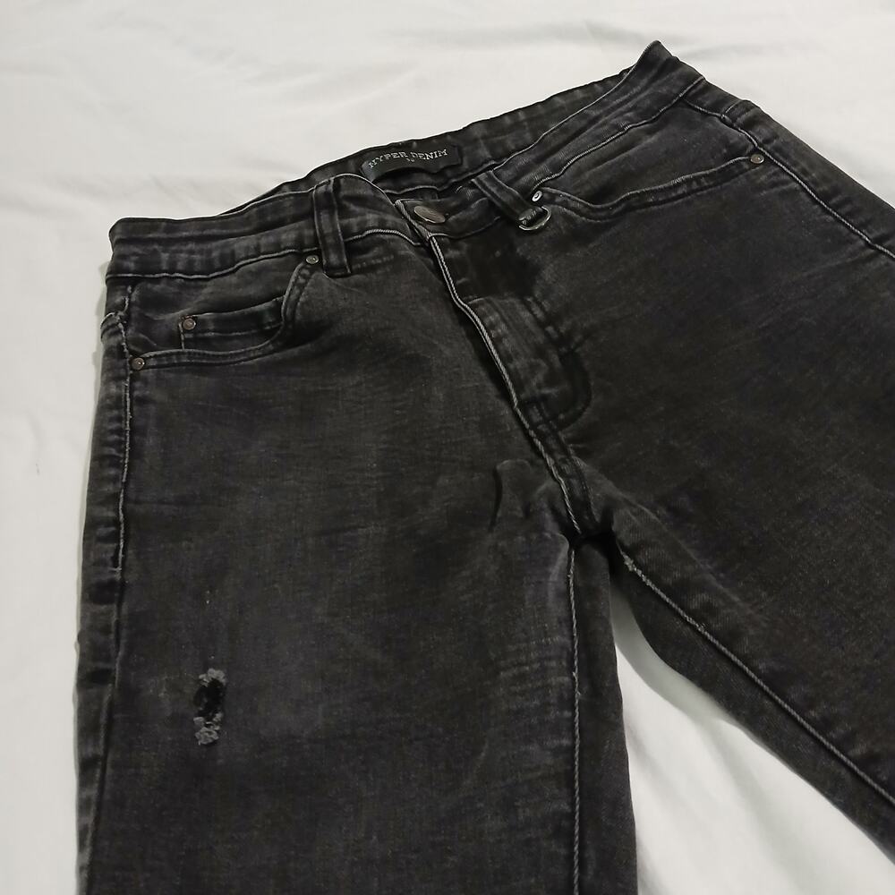 Hyper Denim black skinny tapered leg distressed jeans sz 30